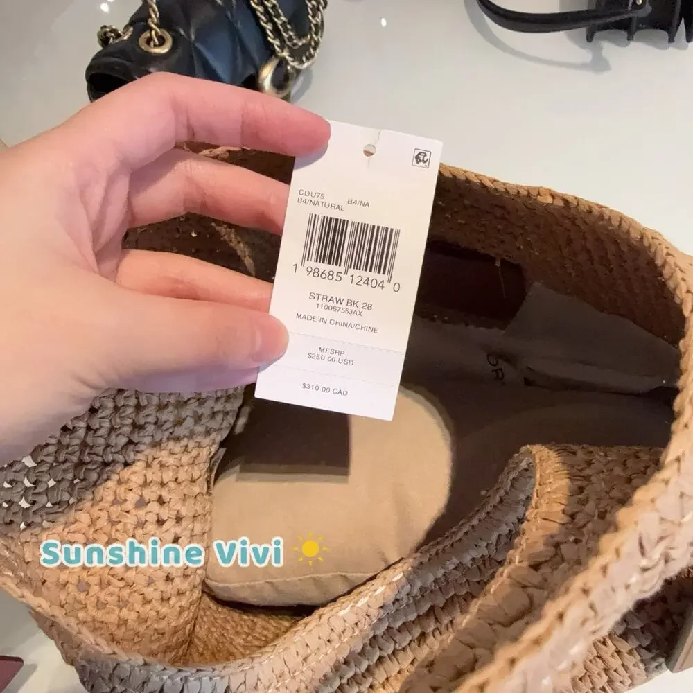 NWT COACH Brooklyn 28 Straw Shoulder Bag CDU75 Handbag Brass/Natural